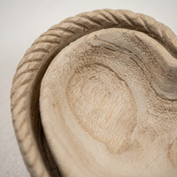 Ensemble de bols gigognes en bois de paulownia faits à la main en forme de cœur, 2 pièces, bord sculpté en corde, design minimaliste, grain naturel, multifonctionnels