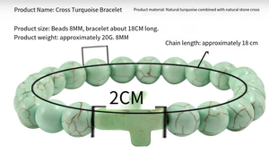 Bracelet Chrétien Homme en Pierres <span class=keywords><strong>Semi</strong></span>-Précieuses Extensibles 8MM, Perles Turquoise, avec Croix - Vente en Gros à Prix Abordable - Product Image 6