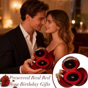 Eternal Preserved Red Rose Gift <b>Box</b> Round Magnetic Jewelry Storage Valentine'S Day Romantic <b>Present</b> For Women Her Mom Wife - Product Image 2