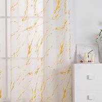 Rideaux Transparents en Tulle Polyester JA Blanc Marbré avec Imprimé Abstrait Doré Métallisé pour Salon et Chambre Moderne