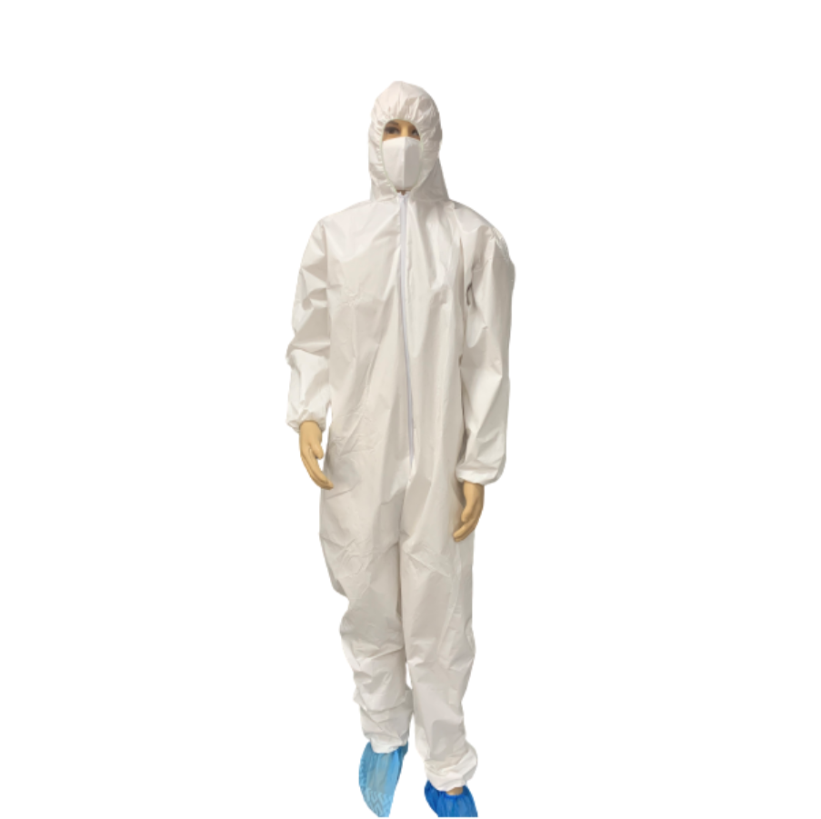 In stock disposable Nonwoven Microporous SMS PP protective coverall white cheap type 5/6 ppes disposable suit safety clothing