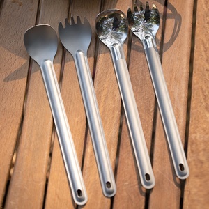 Cuchara de Titanio Ultraligera con Mango Largo, Tipo Spork, con Recubrimiento Pulido o Completamente Mate, 215 mm - Product Image 1