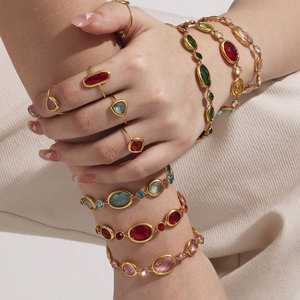 Luxury 316L Stainless Steel 14k 18k Gold Plated Women's Fashion <b>Bracelet</b> & Bangles Colorful <b>Gemstone</b> <b>Bracelet</b> for Women - Product Image 3