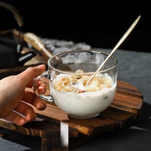 Sublimación <span class=keywords><strong>Desayuno</strong></span> Té de la leche Taza de café Taza 14oz 15oz Taza de café de vidrio transparente Taza con asa Tapa y cuchara de madera de bambú - Product Image 4