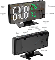 Projectie wekker voor slaapkamer met USB-oplaadpoort, snooze-functie, temperatuur- en vochtigheidsweergave, slimme huishoudelijke apparaten