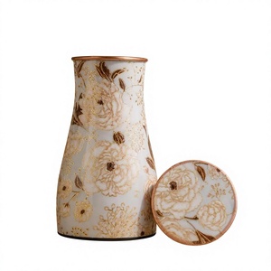 Jarra de Cobre con Diseño de Reloj de Arena, Patrón Floral en Lámina de Oro Ayurvédica, Tapa de Cobre, Calidad Premium - Product Image 2