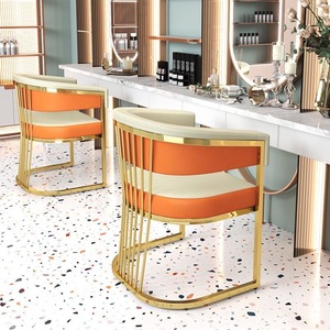 Chaise de salle à manger moderne en acier inoxydable avec dossier rembourré en cuir, design ergonomique pour la maison, le bureau, l'école, l'hôtel, la chambre à coucher - Product Image 1