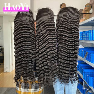 Perruque en cheveux humains bruts, vague profonde, perruque en cheveux humains naturels sans colle, perruque en dentelle frontale brésilienne, cuticules alignées, perruque en dentelle frontale HD complète - Product Image 4