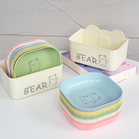 Petite assiette carrée en plastique colorée, style dessin animé, avec base, pour rangement domestique, service de table et récupération des restes, pour le marché international
