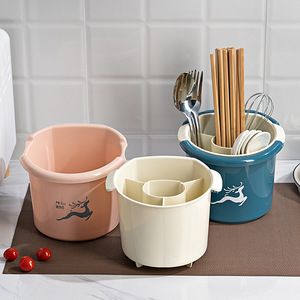 Yimei Double Layer Chopstick Holder Round Multifunctional Storage Bucket For Kitchen Tableware <b>Rack</b> - Product Image 1