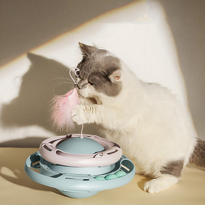 Vendedor caliente 2025 Venta directa de fábrica 2 niveles Juguetes divertidos para mascotas Tocadiscos <span class=keywords><strong>Crazy</strong></span> Ball Disk Juguetes interactivos para gatos para mascotas - Product Image 1