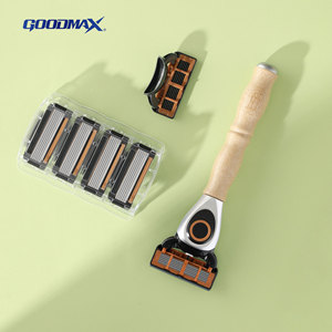 Maquinilla de Afeitar Manual Goodmax Windrunner de 6 Cuchillas con Mango de Bambú para Hombre, con Cuchillas de Repuesto - Product Image 4
