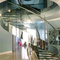 Industriel en acier escalier incurvé avec main courante latérale et garde-corps en verre