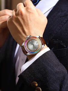 Montre mécanique automatique pour homme avec lunette en diamant arc-en-ciel NH35, montre-bracelet de luxe en cuir véritable imperméable pour les affaires - Product Image 4