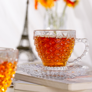 Taza de <span class=keywords><strong>café</strong></span> de vidrio con Juego de platillos, venta al por mayor, taza de agua de vidrio Simple europea para el hogar, taza de té de cristal resistente al calor - Product Image 2