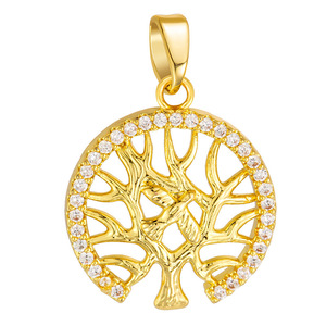 LUOYUNE <span class=keywords><strong>Ciondolo</strong></span> Boho Romantico Placcato Oro 18K in Ottone con Zirconi Cubici, Albero <span class=keywords><strong>della</strong></span> <span class=keywords><strong>Vita</strong></span>, <span class=keywords><strong>Fiore</strong></span> e Quadrifoglio, per Rivenditori di Boutique, Vendita all'Ingrosso - Product Image 3