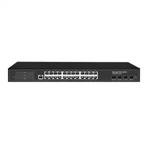 Conmutador Ethernet Poe L2, 24 puertos, 1000Mbps, con 4 ranuras SFP de fibra óptica Gigabit