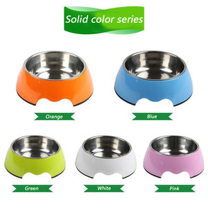 Karikatür Hayvan Baskılı Melamin Paslanmaz Çelik Su Geçirmez Kaymaz Seyahat Köpek Kedi Çift Evcil Hayvan Mama Kabı Çevre Dostu Gıda Sınıfı 2'si 1 Arada - Product Image 2