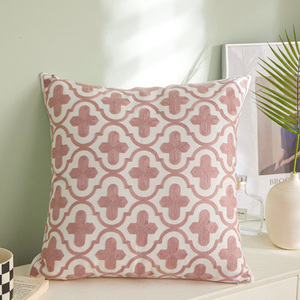 Romantic Towel Embroidered Cushion Cover Pink Green Leaves 18x18 Inch Farmhouse <strong>Floral</strong> <strong>Pillowcase</strong> for Living Room Sofa Bed - Product Image 5