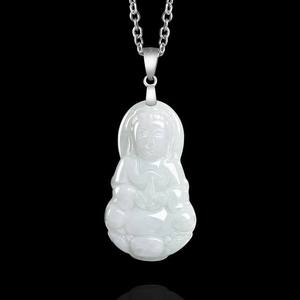 Pendentif en jade naturel de Guanyin du Myanmar, en argent S925, bijoux pour femmes, cadeau bouddhiste avec certificat d'évaluation GY66 - Product Image 1