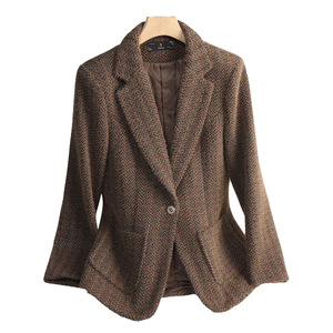 Women's <b>Wool</b> Blend Suit Jacket Slim Fit Full Sleeve Warm Winter Coat With Stripe Pattern - Product Image 5