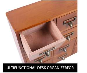 מחסן עץ רכוב קיר עם 16 מגירות, מארגן רפואה מסורתית עתיק מחסן אחסון מזוודות - Product Image 4