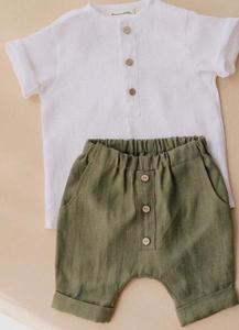 Ensembles de vêtements pour bébé, vêtements d'été 2022, chemises en coton et lin + short, ensemble deux pièces pour bébé - Product Image 2