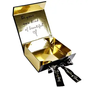 豪华纸板纸盒精致BlingGold可折叠磁性闭合丝带礼品盒带丝带