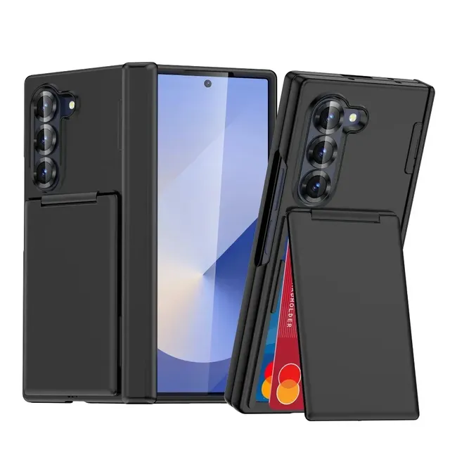Flip Kickstand Phone Case For Samsung Galaxy Z Fold 7 6 Fold7 Fold6 5G Folding Bracket Matte Cover With Card Holder