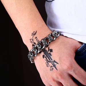 Edgy Punk Skull Cuban Link Bracelet <b>Men</b> Surgical Grade 316L Stainless Steel Hypoallergenic Heavy Chain Tactical Jewelry Gift - Product Image 4