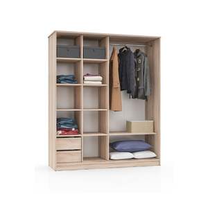 Armario Moderno con Puertas Corredizas Sonoma Blanco, con Cajones Convertibles, Armario Independiente de Gran Capacidad para Dormitorio - Product Image 2