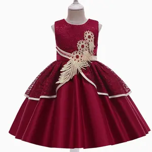 Vestido florido para meninas, vestido de renda para criança princesa vestido de noiva fantasia