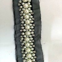 Garnitures de couture en dentelle perlée avec strass pour robe de mariée, rouleaux de garniture en dentelle perlée 3D blanche avec chatons sertis