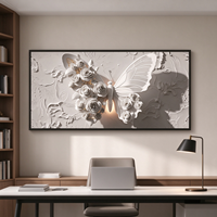 Impression sur toile avec cadre en bois contemporain, motif animalier blanc texturé, pour décoration murale de salon, chambre et maison