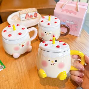 Cute Cartoon <b>Ceramic</b> <b>Mug</b> With Lid And Handle Birthday Gift For Home Use Single Cup Present - Product Image 5
