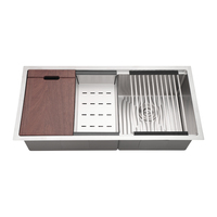 De luxe nouveau design multi fonction 16 jauge 2 niveau poste de travail fait à la main rebord 304 évier