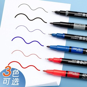 Deli Double-ended <b>Marker</b> Pen 6823 <b>Permanent</b> Ink Black Red Blue For Labeling And Writing - Product Image 2