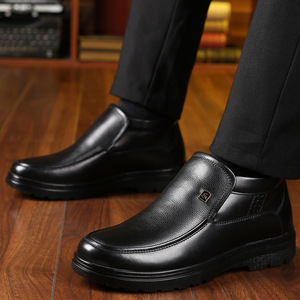 Zapatos de Cuero para Hombre, Forrados de Felpa para Invierno, Suela Gruesa Antideslizante, Tallas Grandes 38-48, Zapatos Casuales para Papá, Color Negro - Product Image 3