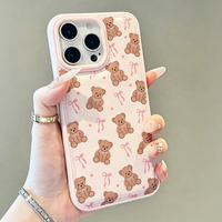 Coque de téléphone en silicone souple de haute qualité avec motif ours en poudre mignon et nœud, compatible avec iPhone 17, 16, 15, 14, 13, 12, 11 Pro Max
