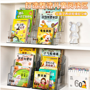 Sujetalibros de acrílico, caja de almacenamiento para estantería, organizador de escritorio, rectangular, 3 capas, tipo vertical, multiusos, para estudiantes y oficinas - Product Image 1