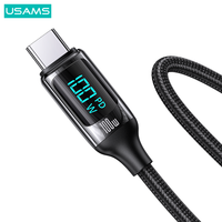 USAMS kabel pengisi daya Data pengisian cepat, daya tampilan waktu nyata 100 M Pd 1.2 w