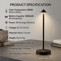 Lampe de chevet portable à piles pour restaurant, lampe de bureau LED rechargeable pour chambre à coucher, lampe de table moderne sans fil