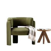 Chaise d'appoint en velours vert moderne Chaise confortable à 3 pieds avec accoudoirs latéraux pour le salon et la chambre à coucher pour la lecture