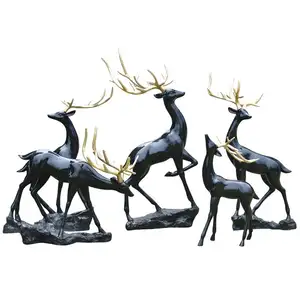 Outdoor abstract art sculpture fiberglass life size black deer statue for garden decor