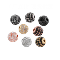 Vòng Cổ Hạt Đá CZ 8Mm Phụ Tùng Trang Sức Vòng Cổ Hạt Charm Bông Tai Bán Sỉ Đầu Nối Hạt Tròn Tự Làm Micro Pave Thạch Anh Tím LT
