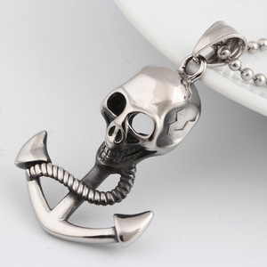 Collar de acero inoxidable con colgante de ancla y calavera pirata para hombre, 42 mm, uso diario - Product Image 2