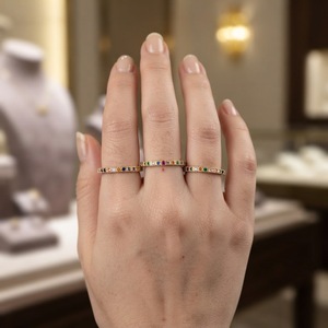 Colorful CZ Eternity Band <strong>Ring</strong> Thin Skinny Engagement Wedding Band Rainbow Color Classic Simple Round <strong>Circle</strong> Mid Finger <strong>Rings</strong> - Product Image 1