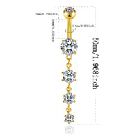 Piercing de nombril en acier inoxydable avec barre longue incrustée de zircon et six griffes en cuivre