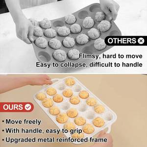 MUYULINS Factory 24-cup LFGB non-stick BPA Free metal reinforced frame mini <b>silicone</b> cupcake pan American cake tin <b>baking</b> mold - Product Image 3