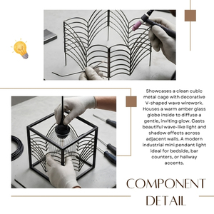 Lámpara Colgante Individual Amity de Metal Cúbico, Estilo Jaula, Diseño Ondulado de Hierro Forjado, Más Vendida - Product Image 3